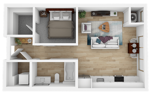 Floor plan for 1 bed, 1 bath, 575 sqft